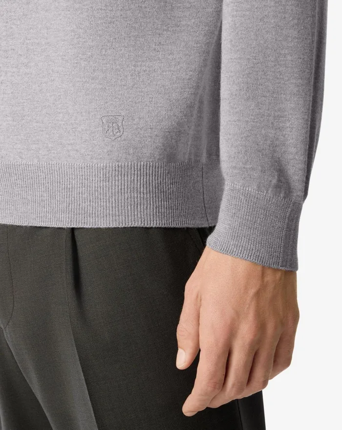 Corneliani Polos and TShirts Light Grey Extra Fine Merino Wool Buttonup Polo Shirt For Men 8211 Men