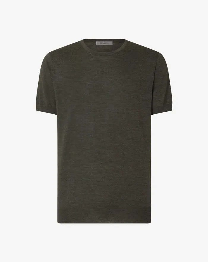 Corneliani Polos and TShirts Melange Army Green Ultra Fine Wool Crew Neck Jumper For Men 8211 Men Corneliani Polos and TShirts Melange Army Green Ultra Fine Wool Crew Neck Jumper For Men 8211 Men