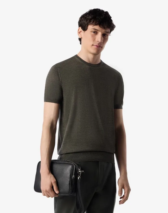 Corneliani Polos and TShirts Melange Army Green Ultra Fine Wool Crew Neck Jumper For Men 8211 Men