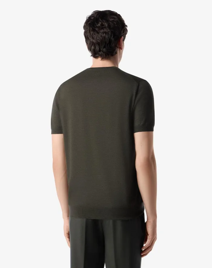 Corneliani Polos and TShirts Melange Army Green Ultra Fine Wool Crew Neck Jumper For Men 8211 Men