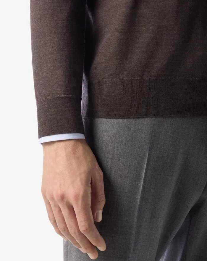 Corneliani Polos and TShirts Melange Brown Ultra Fine Wool Buttonup Polo Shirt For Men 8211 Men