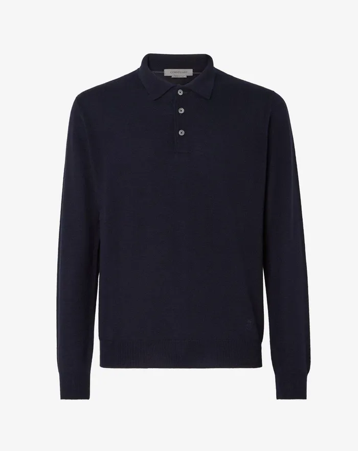 Corneliani Polos and TShirts Merino Wool Blue Polo 8211 Men