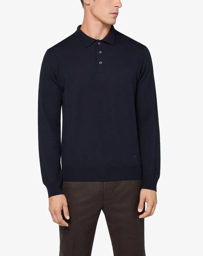 Corneliani Polos and TShirts Merino Wool Blue Polo 8211 Men