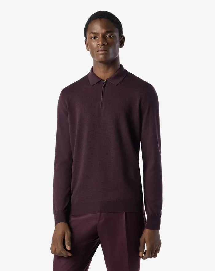 Corneliani Polos and TShirts Purple Merino Wool Zipped Polo Shirt For Men 8211 Men