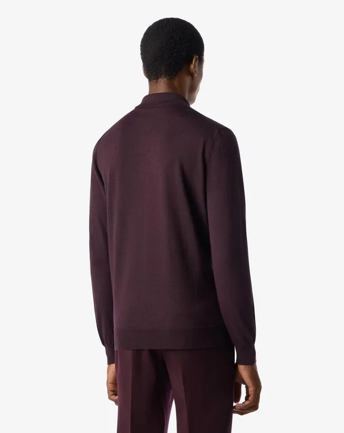 Corneliani Polos and TShirts Purple Merino Wool Zipped Polo Shirt For Men 8211 Men