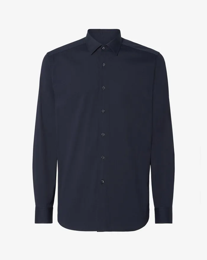 Corneliani Shirts Blue Cotton Stretch Poplin Shirt 8211 Men