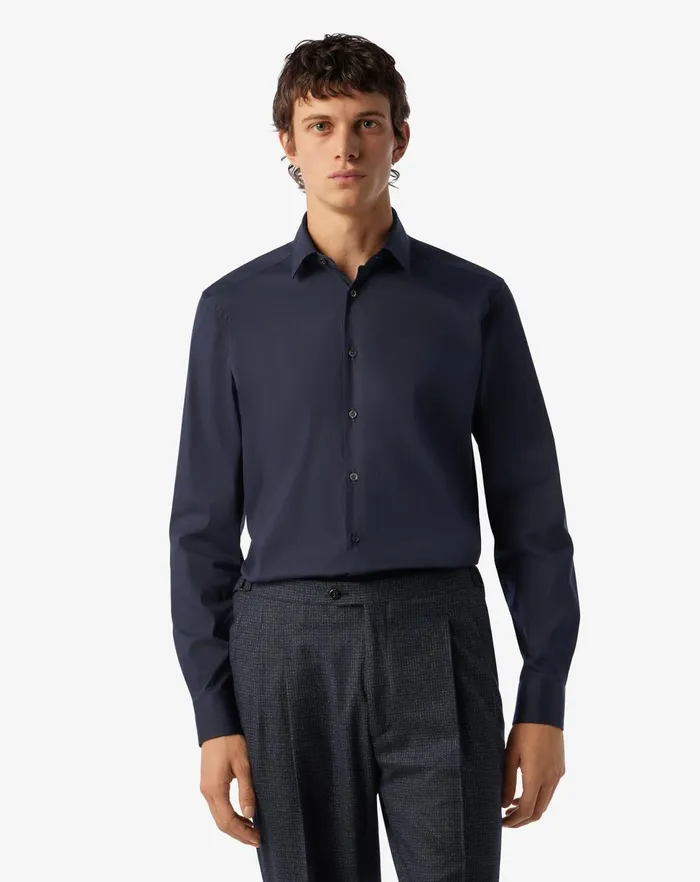 Corneliani Shirts Blue Cotton Stretch Poplin Shirt 8211 Men