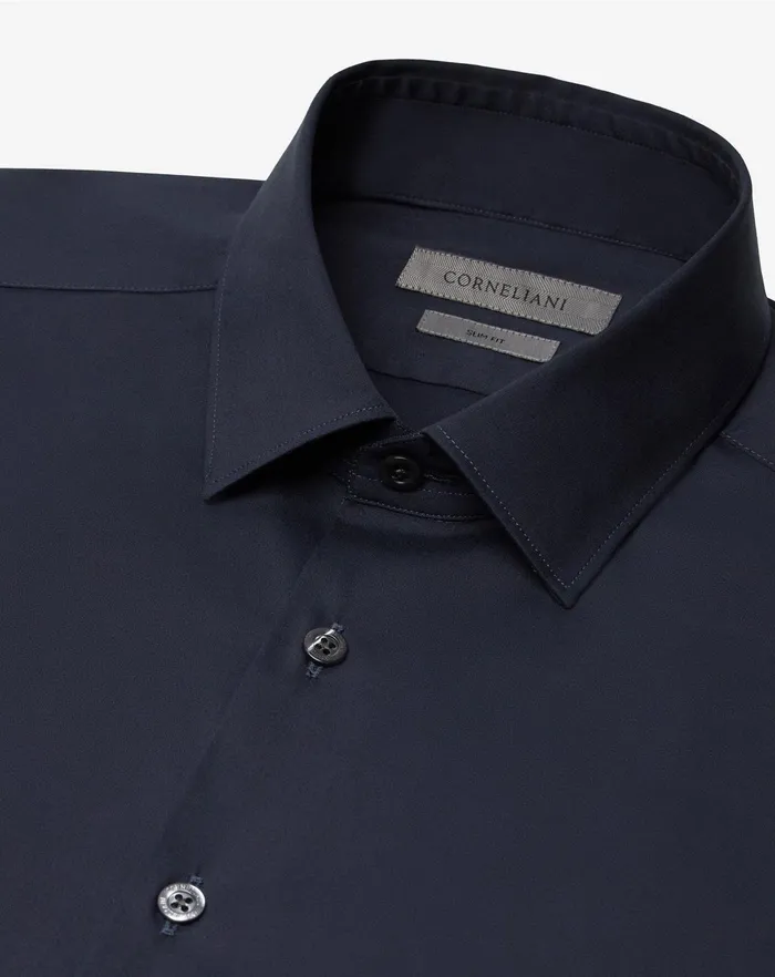 Corneliani Shirts Blue Cotton Stretch Poplin Shirt 8211 Men