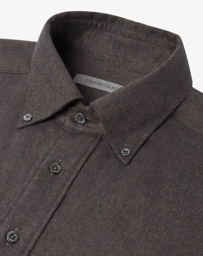 Corneliani Shirts Brown Cotton Flannel Regular Fit Shirt 8211 Men