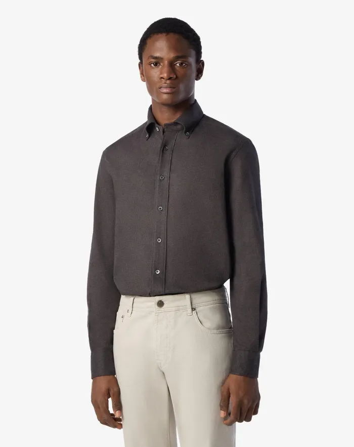 Corneliani Shirts Brown Cotton Flannel Regular Fit Shirt 8211 Men