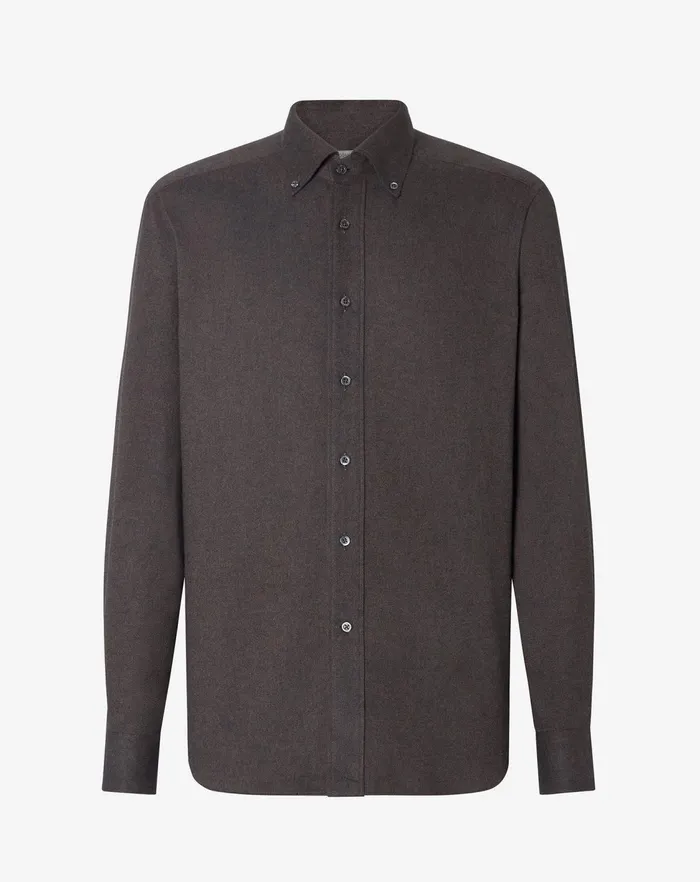 Corneliani Shirts Brown Cotton Flannel Regular Fit Shirt 8211 Men