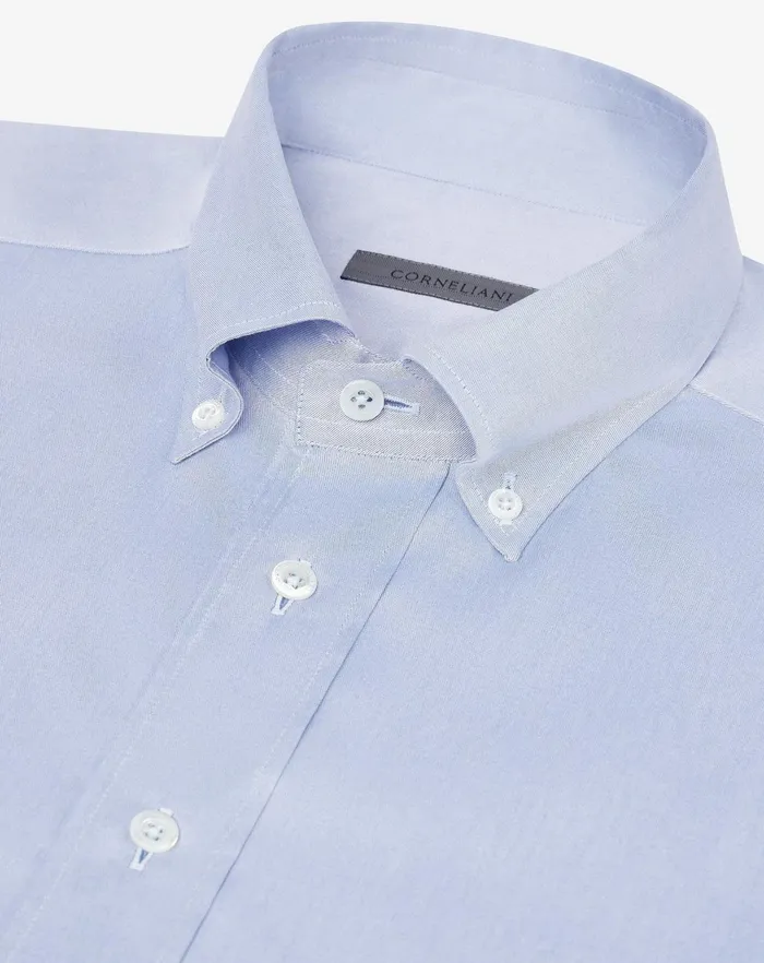 Corneliani Shirts Light Blue Cotton Twill Button Down Collar Shirt For Men 8211 Men