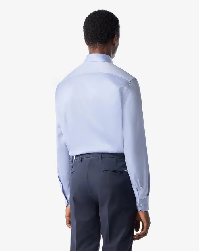 Corneliani Shirts Light Blue Cotton Twill Button Down Collar Shirt For Men 8211 Men