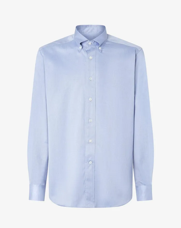 Corneliani Shirts Light Blue Cotton Twill Button Down Collar Shirt For Men 8211 Men