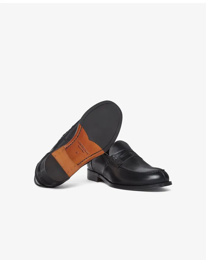 Corneliani Shoes Black Aged Calfskin Loafers For Men 8211 Men