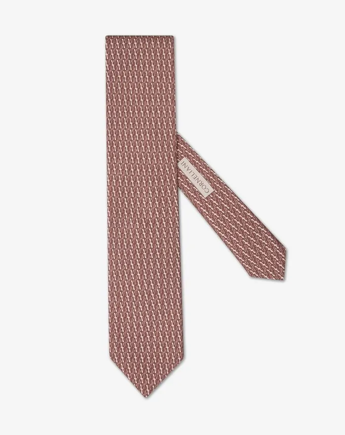 Corneliani Ties And Pochette Brown Printed Twill Silk Tie For Men 8211 Men