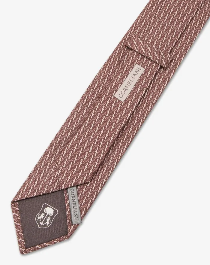Corneliani Ties And Pochette Brown Printed Twill Silk Tie For Men 8211 Men