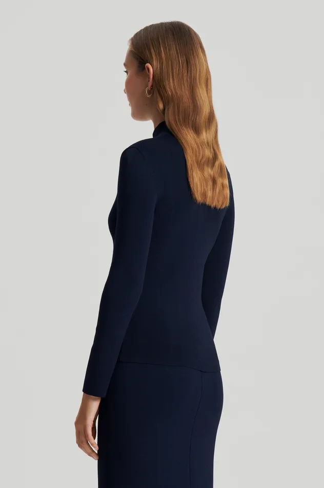 CREPE KNIT BUTTON POLO SWEATER NAVY Sweaters Scanlan Theodore Women