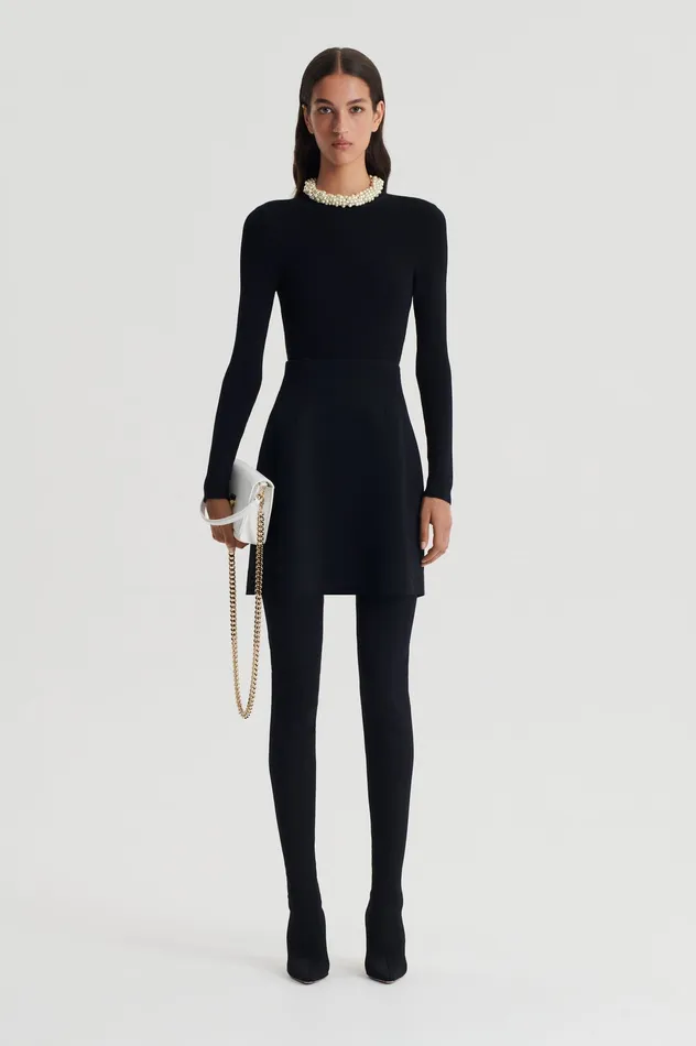 CREPE KNIT CREW NECK SWEATER BLACK Knitwear Scanlan Theodore Women