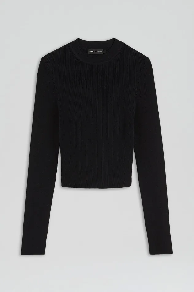 CREPE KNIT CREW NECK SWEATER BLACK Knitwear Scanlan Theodore Women