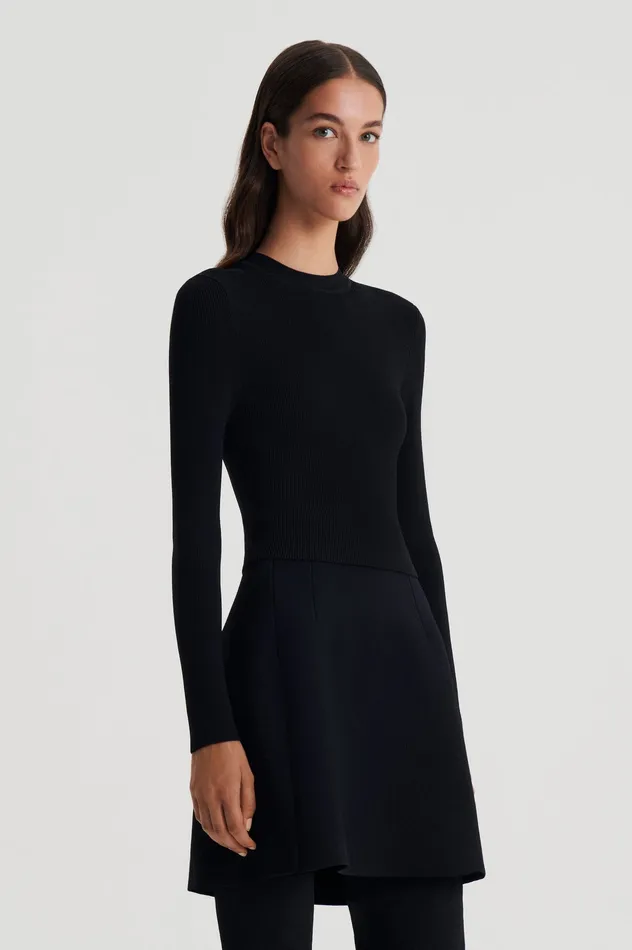 CREPE KNIT CREW NECK SWEATER BLACK Knitwear Scanlan Theodore Women
