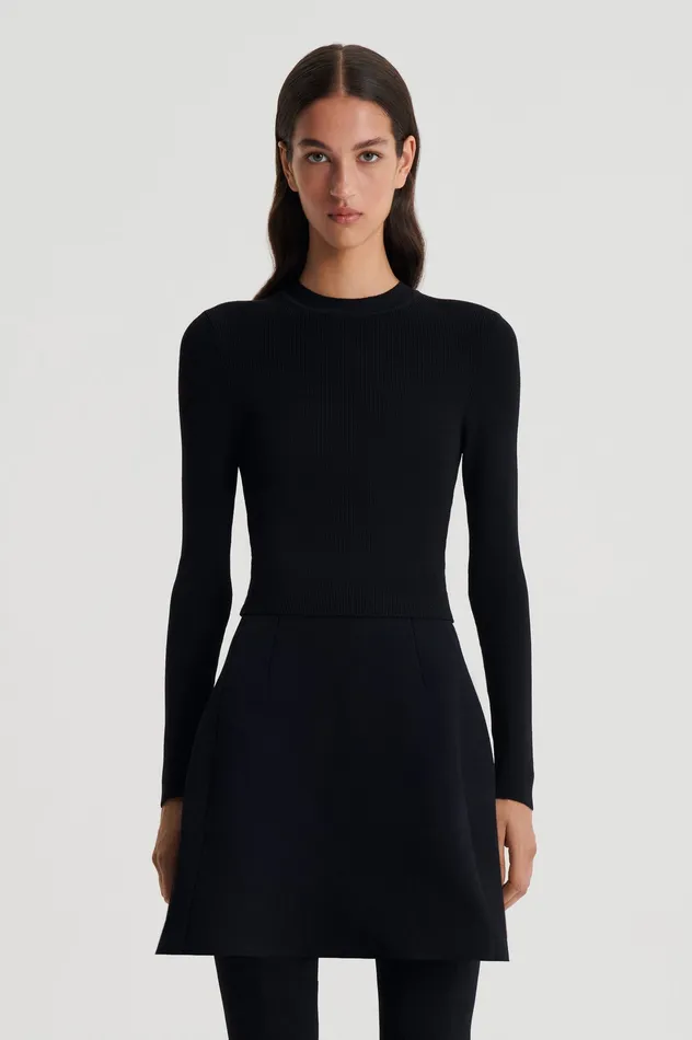 CREPE KNIT CREW NECK SWEATER BLACK Knitwear Scanlan Theodore Women