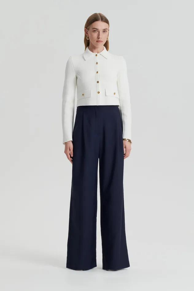 CREPE KNIT CROP BUTTON JACKET CREAM GOLD Women Jackets Scanlan Theodore