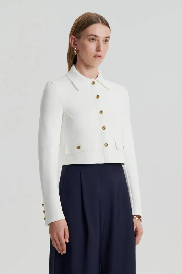 CREPE KNIT CROP BUTTON JACKET CREAM GOLD Women Jackets Scanlan Theodore