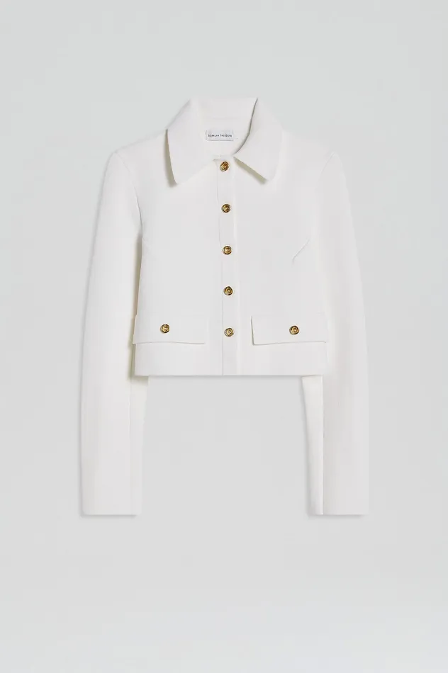 CREPE KNIT CROP BUTTON JACKET CREAM GOLD Women Jackets Scanlan Theodore
