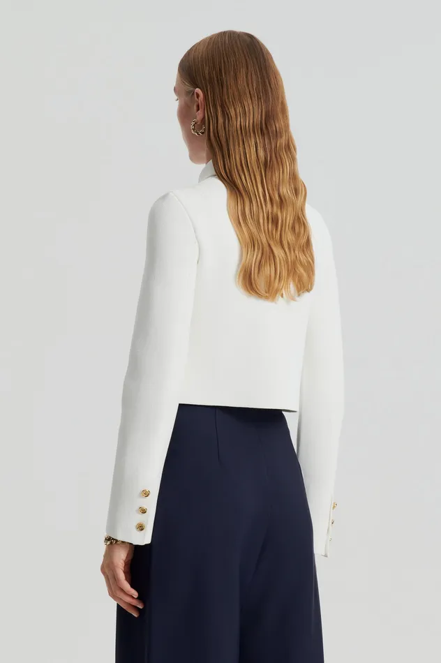 CREPE KNIT CROP BUTTON JACKET CREAM GOLD Women Jackets Scanlan Theodore
