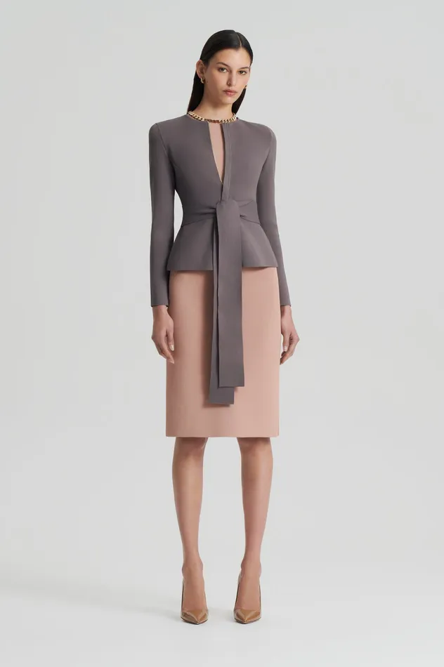 CREPE KNIT CURVED HEM JACKET TORBA Jackets Scanlan Theodore Women CREPE KNIT CURVED HEM JACKET TORBA Jackets Scanlan Theodore Women