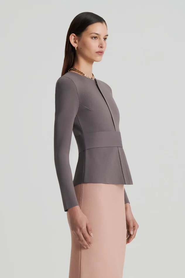 CREPE KNIT CURVED HEM JACKET TORBA Jackets Scanlan Theodore Women CREPE KNIT CURVED HEM JACKET TORBA Jackets Scanlan Theodore Women
