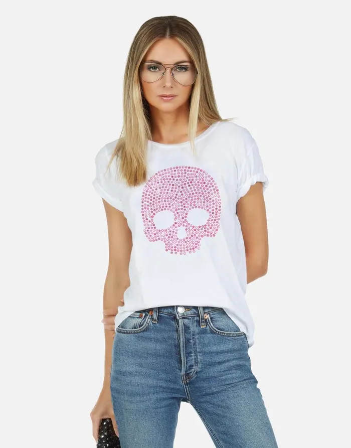 Croft X Pink Stud Skull White Women039s Lauren Moshi Short Sleeve