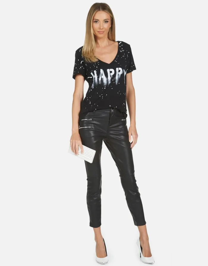 Cruz Airbrush Happy Blackwhite Splatter Women039s Lauren Moshi Short Sleeve
