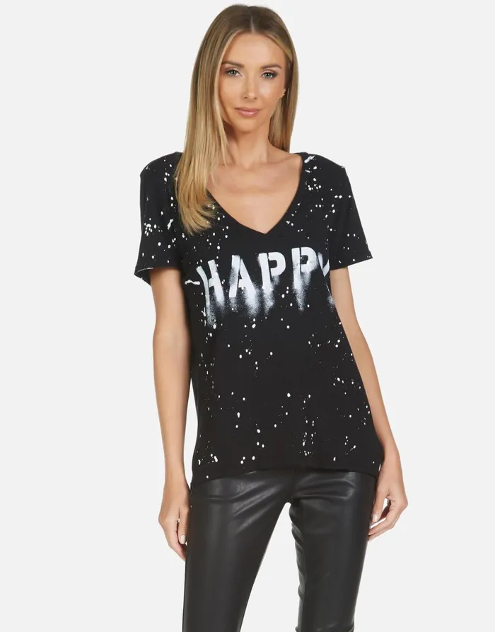 Cruz Airbrush Happy Blackwhite Splatter Women039s Lauren Moshi Short Sleeve