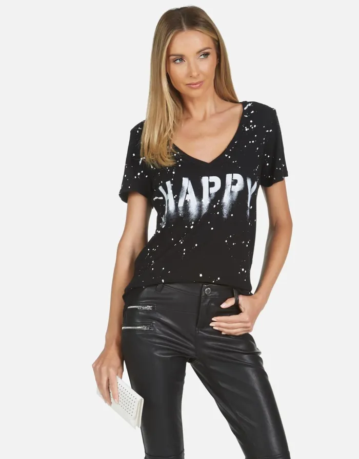Cruz Airbrush Happy Blackwhite Splatter Women039s Lauren Moshi Short Sleeve