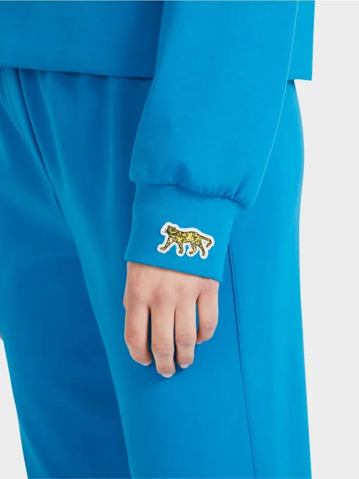 Damen Marc Cain Pullover and Sweatshirts Uni Hoodie Mit Hohem Taillenbund Deep Sea
