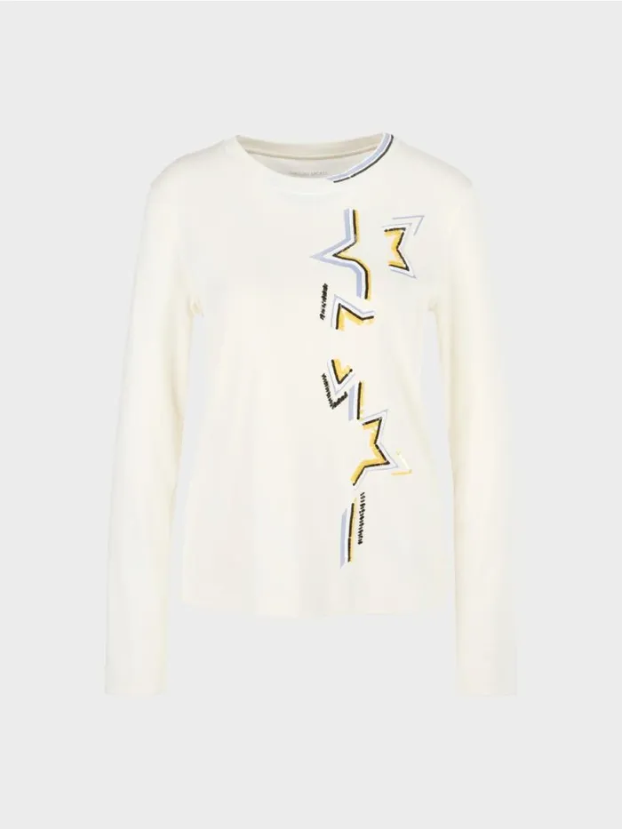 Damen Marc Cain Shirts and Tops TShirt Im SternenDessin Offwhite