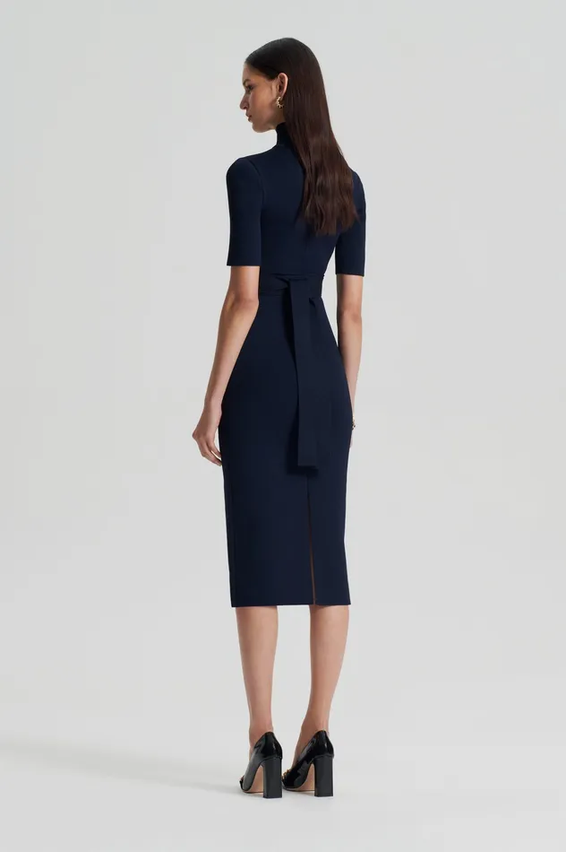 Dresses CREPE KNIT SHORT SLEEVE POLO DRESS NAVY 8211 Scanlan Theodore Women