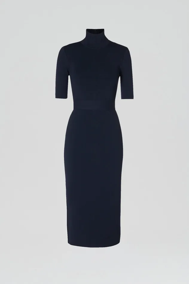 Dresses CREPE KNIT SHORT SLEEVE POLO DRESS NAVY 8211 Scanlan Theodore Women