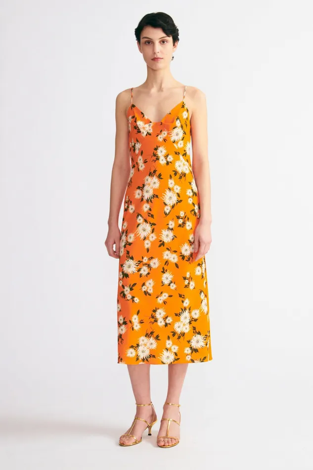 Dresses Emilia Wickstead Women Amaris Dress Orange Dahlia Floral Crepe Georgette