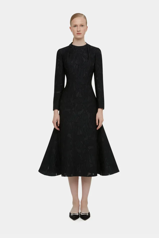 Dresses Emilia Wickstead Women Seneca Dress in Black Embellished Wool