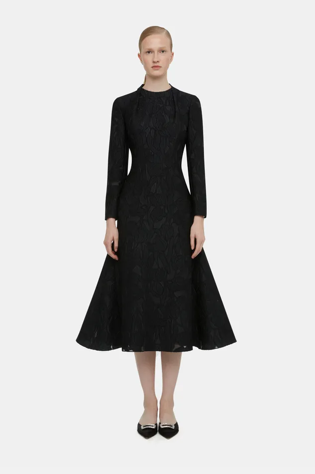 Dresses Emilia Wickstead Women Seneca Dress in Black Embellished Wool Dresses Emilia Wickstead Women Seneca Dress in Black Embellished Wool