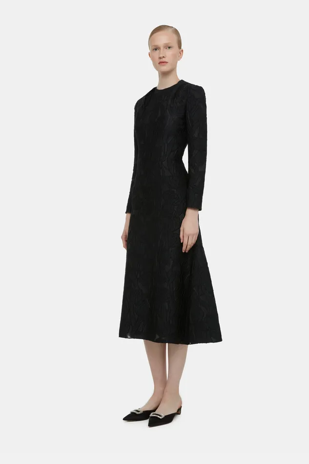 Dresses Emilia Wickstead Women Seneca Dress in Black Embellished Wool Dresses Emilia Wickstead Women Seneca Dress in Black Embellished Wool