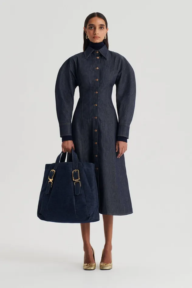 Dresses Women DENIM COCOON SLEEVE MIDI DRESS INDIGO B Scanlan Theodore