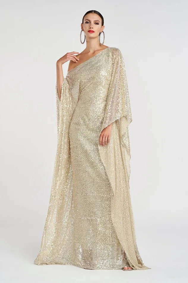 Dresses Women Halston Dee Gown In Tulle Lurex Sequin Champagne
