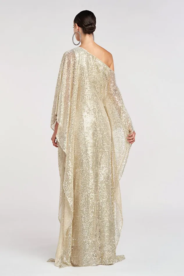 Dresses Women Halston Dee Gown In Tulle Lurex Sequin Champagne