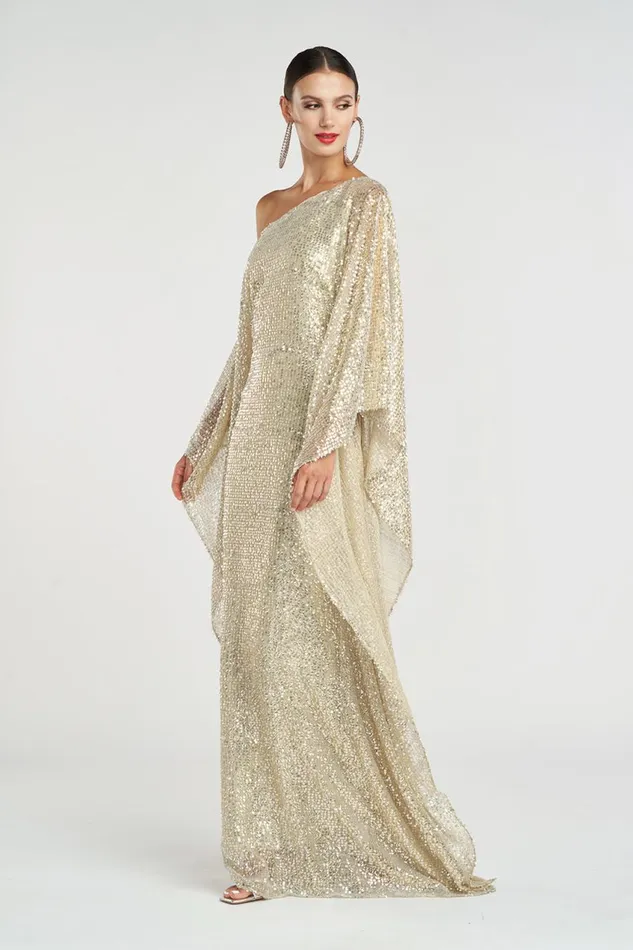 Dresses Women Halston Dee Gown In Tulle Lurex Sequin Champagne