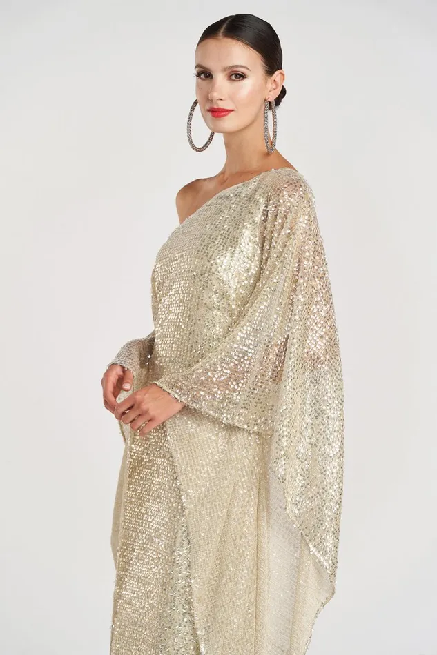 Dresses Women Halston Dee Gown In Tulle Lurex Sequin Champagne