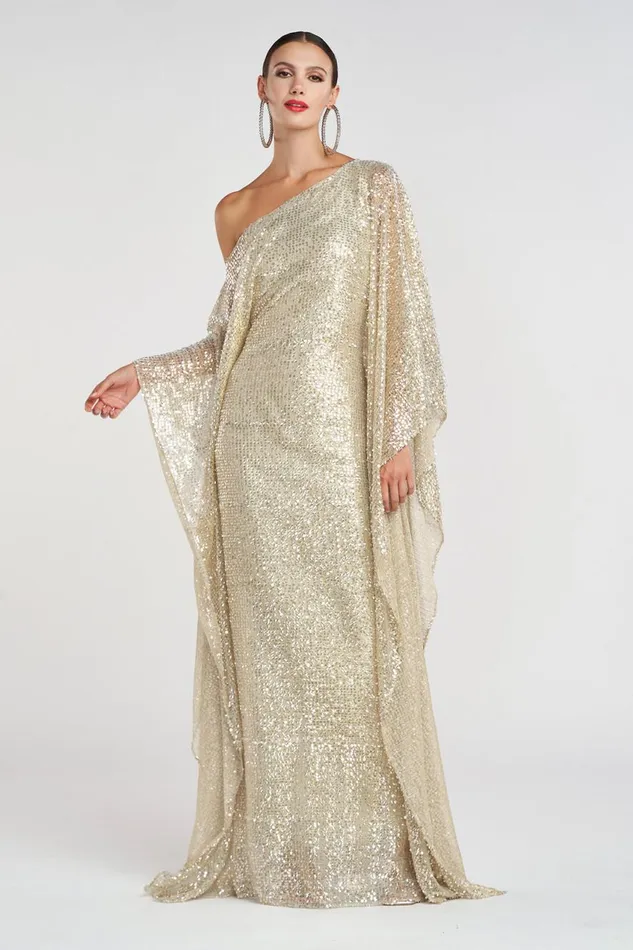 Dresses Women Halston Dee Gown In Tulle Lurex Sequin Champagne